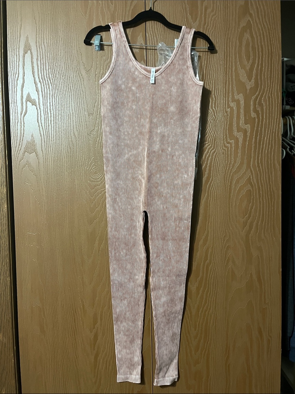 Zenana Outfitters Ribbed Striped onsie- light brown
